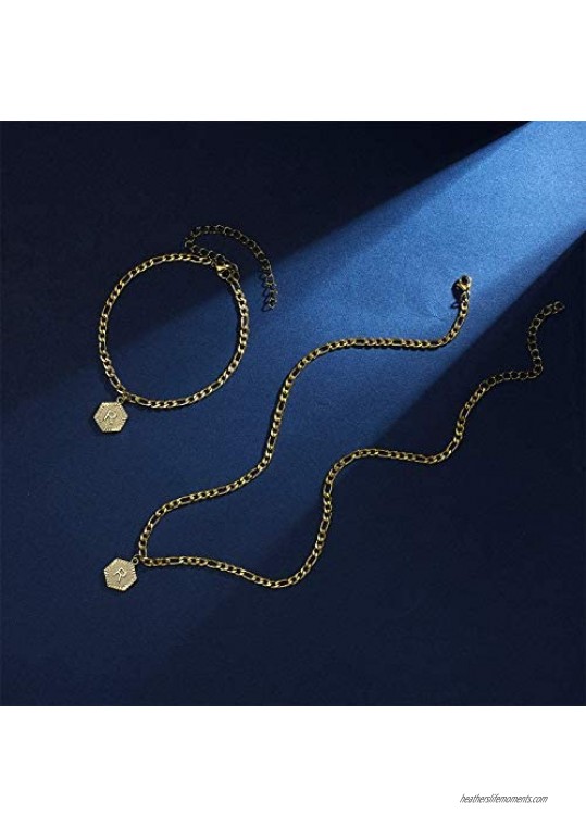 Gold Initial Pendant Necklace Anklet Bracelet 18K Gold Plated Stainless Steel Letter Anklet Bracelet Alphabet Foot Jewelry for Women Girls