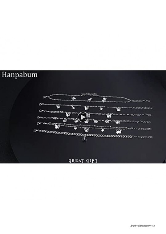 Hanpabum 6Pcs Butterfly Ankle Bracelets for Women Layered Boho Anklets Silver Gold Tone Adjustable Summer Beach Foot Jewelry