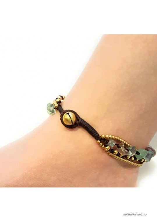 Infinityee888 Fluoride Anklet Bracelet with Bell Stone Handmade Brass Bead Bells Indian Boho Anklet for women teen girls - JA242