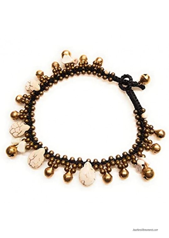 Infinityee888 Howlite Anklet Drop Handmade Brass Bead Bell Ankle Bracelet for Women KAN-H01