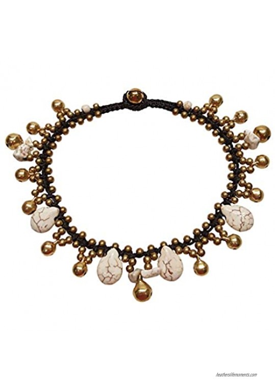 Infinityee888 Howlite Anklet Drop Handmade Brass Bead Bell Ankle Bracelet for Women KAN-H01