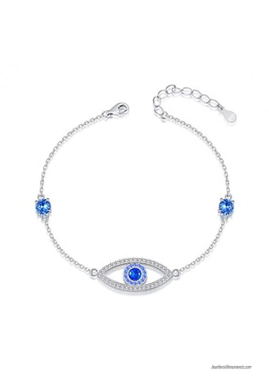 IOHUPCI 925 Sterling Silver Evil Eye Bracelet Jewelry Blue White CZ Eye Bracelet Lucky Gifts for Women Girl 18 Sliver Chain