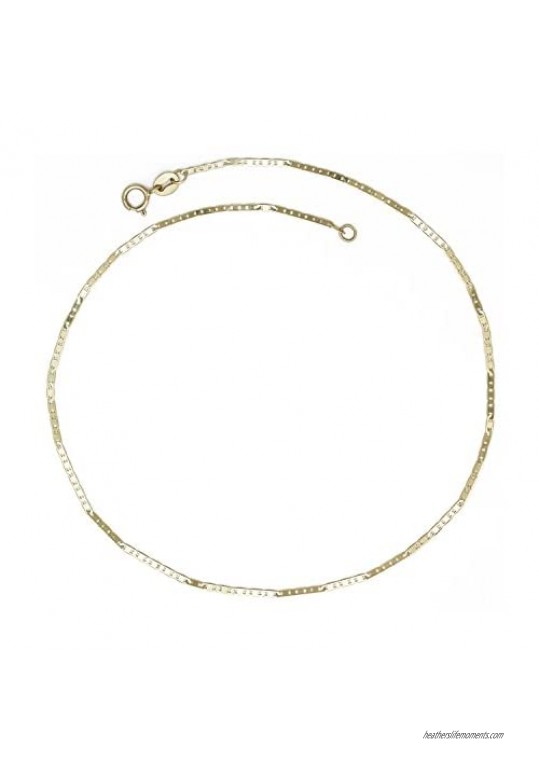 Jewelryweb Solid 10K Yellow Gold 10-inch Thin Flat 1.3mm Mariner Chain Anklet for women and teens