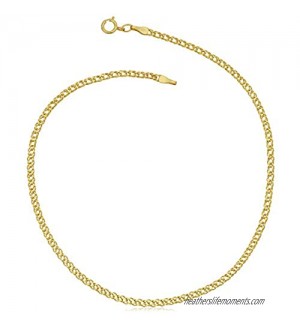 Kooljewelry 14k Yellow Gold 2 mm Diamond Weave Curb Chain Anklet (10 inch)