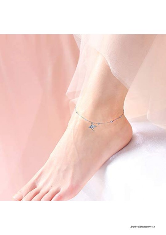 Ladytree Anklet for Women 925 Sterling Silver Animal Plant Beaded Adjustable Foot Theme Charm Ankle Bracelet Summer Anklets Jewelry