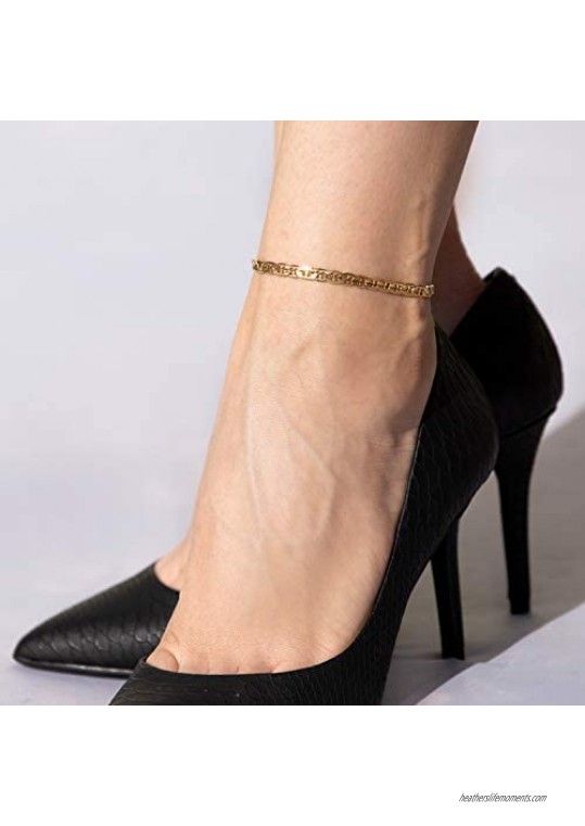 LIFETIME JEWELRY 5mm Crushed Mariner Anklet for Women & Girls 24k Real Gold Plated