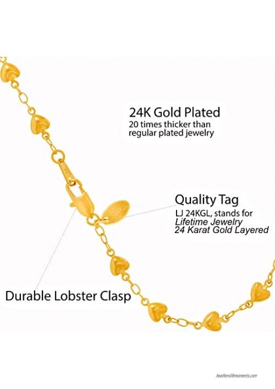 LIFETIME JEWELRY Solid Heart Link Anklet for Women & Girls 24k Real Gold Plated Bracelet