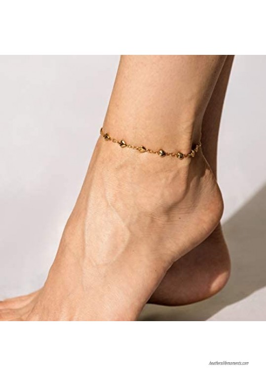 LIFETIME JEWELRY Solid Heart Link Anklet for Women & Girls 24k Real Gold Plated Bracelet