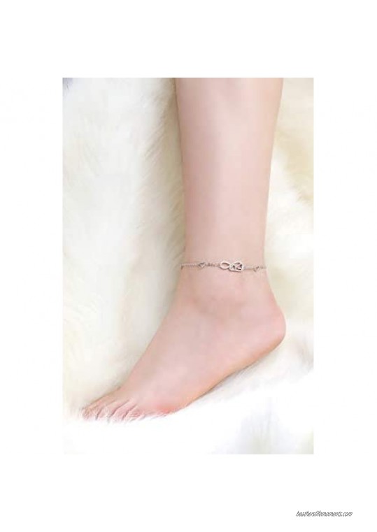 Love Heart Infinity Ankle Bracelet For Women 925 Sterling Silver Charm Adjustable Anklet Large Bracelet