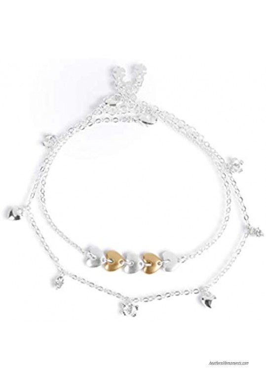 Lucky Brand Heart and Butterfly Anklet Set  Silver