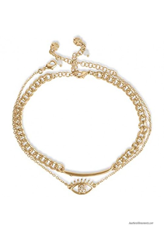 Lucky Brand Pave Chain Eye Anklet Set Gold