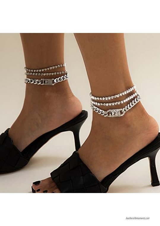 MIFYNN Cuban Link Anklets for Women Hip-hop 18K Gold Rhinestones Filled Chain Miami Cuban Link Chain Anklet for Women