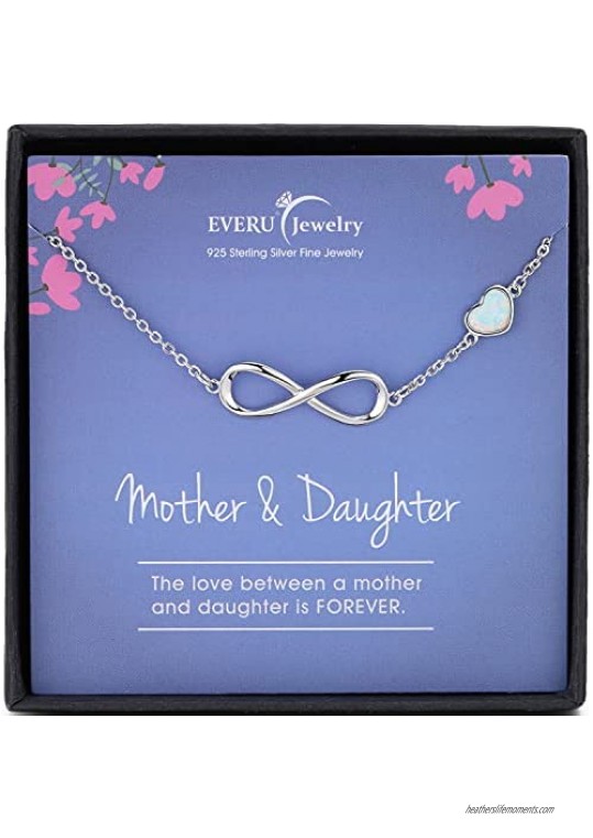 Mother Daughter Anklet Bracelet  925 Sterling Silver Infinity Heart Symbol Charm Ankle with Heart Created Opal  Mothers Day Jewelry Birthday Gift