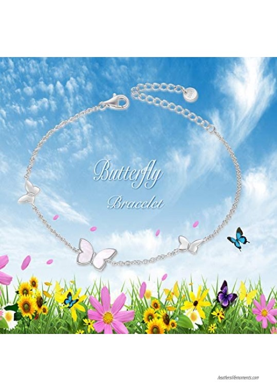 POPKIMI Sterling Silver Created Pearl Butterfly Jewelry[ Necklace & Rings & Anklets & Bracelet ] for Women Birthday Gift