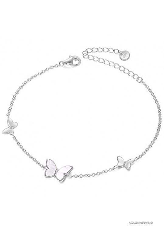 POPKIMI Sterling Silver Created Pearl Butterfly Jewelry[ Necklace & Rings & Anklets & Bracelet ] for Women Birthday Gift