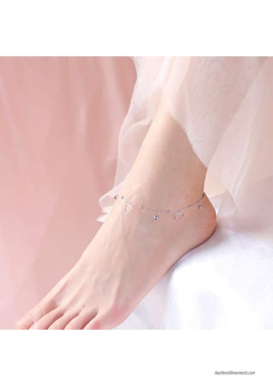 S925 Sterling Silver Elegant Foot Charm Boho Beach Anklets Bracelet for Women Teenager Girls Adjustable 9 to 10.5 inches