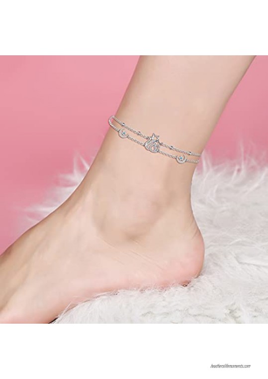 Sianilvera Anklet for Women Double Dainty Layered Ankle for Women Beach Jewelry Gifts for Summer Beach Wear