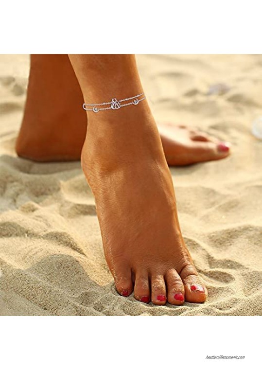 Sianilvera Anklet for Women Double Dainty Layered Ankle for Women Beach Jewelry Gifts for Summer Beach Wear