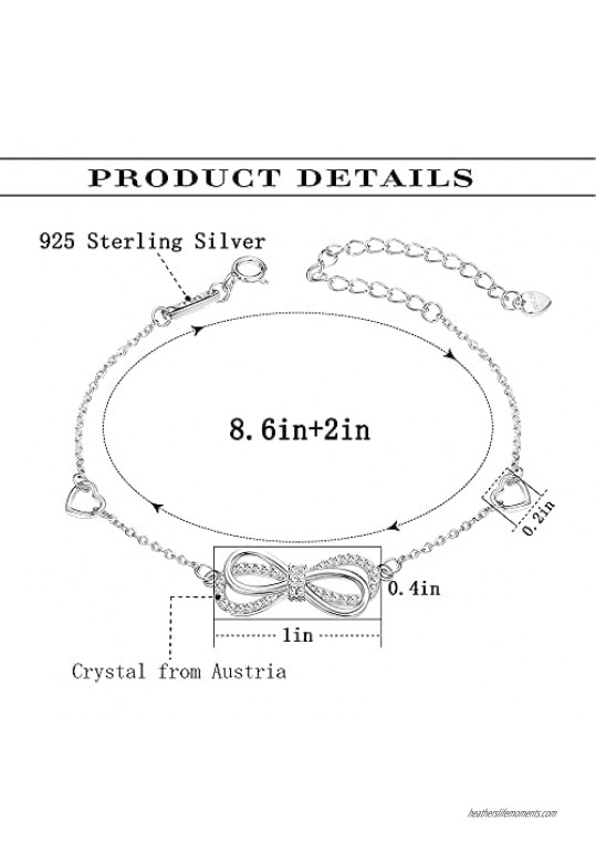 Sllaiss Austria Crystal Anklet Womens 925 Sterling Silver Infinity Anklet Bracelet Endless Love Symbol Charm Adjustable Large Bracelet Gift for Her