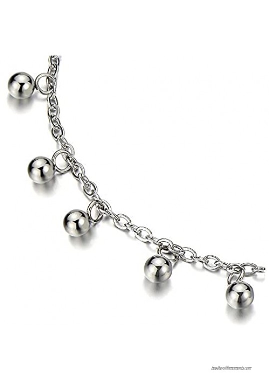 Stainless Steel Anklet Bracelet with Dangling Charms of Balls