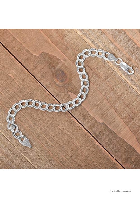 Sterling Silver 7MM & 8MM Double Link Charm Bracelet Anklet Light Weight Nickel Free
