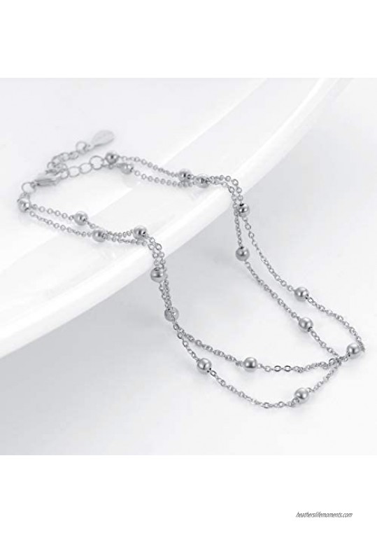 Sterling Silver Anklet - Satellite Chain Ankle Bracelet for Women Girls