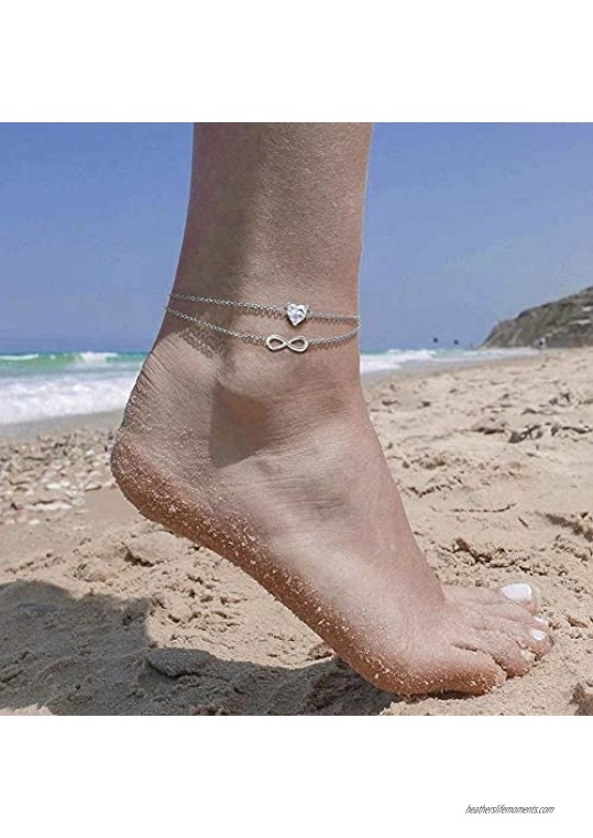 Sterling Silver Infinity Anklet for Women - Endless Love Adjustable Foot Ankle Bracelet With CZ Summer Beach Stylish Vacation Gift for Mother Women Girls