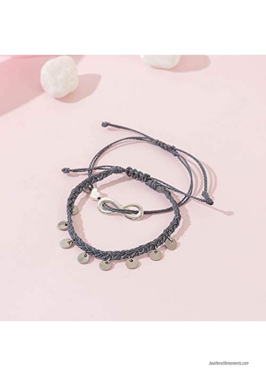 String Ankle Bracelet for Women Waterproof Boho Anklet Braided Beach Coin Jewelry Teen Girls(Infinity)