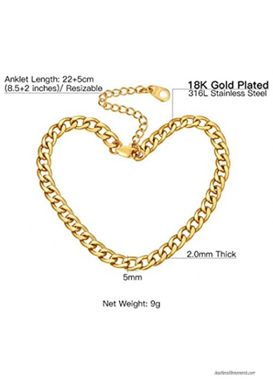 Suplight Dainty Heart/Rose Flower/Figaro Link Chain Anklet Stainless Steel/18K Gold Plated Sturdy Waterproof Summer Beach Foot Chain for Women (with Gift Box)