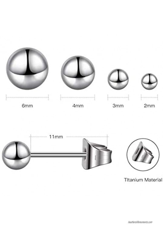 TGNEL Earrings Stud Titanium Hypoallergenic helix Earring (Square/Round) for Women Men Teen Girls Boys Sensitive Ears | Pure Titanium Earring backs Included