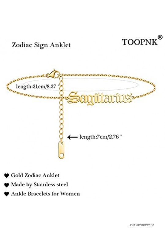 TOOPNK 16K Gold Plated Zodiac Ankle Bracelets for Women Silver Zodiac Sign Anklet 12 Constellation Anklet Adjustable Stainless Steel Foot Chain for Girls Gifts