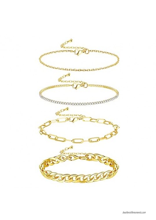 Udalyn 3-4 Pca 14K Gold Anklet bracelets for Women Set Simple Figaro/Cuban/Paperclip Link ankle chains Bracelet Adjustable Beach Women's Anklets Foot Jewelry