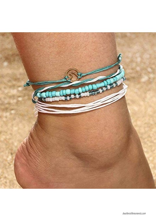Victray Boho Anklet Turquoise Ankle Bracelets Layered Summer Barefoot Beach Foot Chain Fashion Foot Jewelry for Women and Girls
