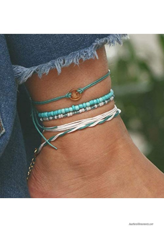 Victray Boho Anklet Turquoise Ankle Bracelets Layered Summer Barefoot Beach Foot Chain Fashion Foot Jewelry for Women and Girls