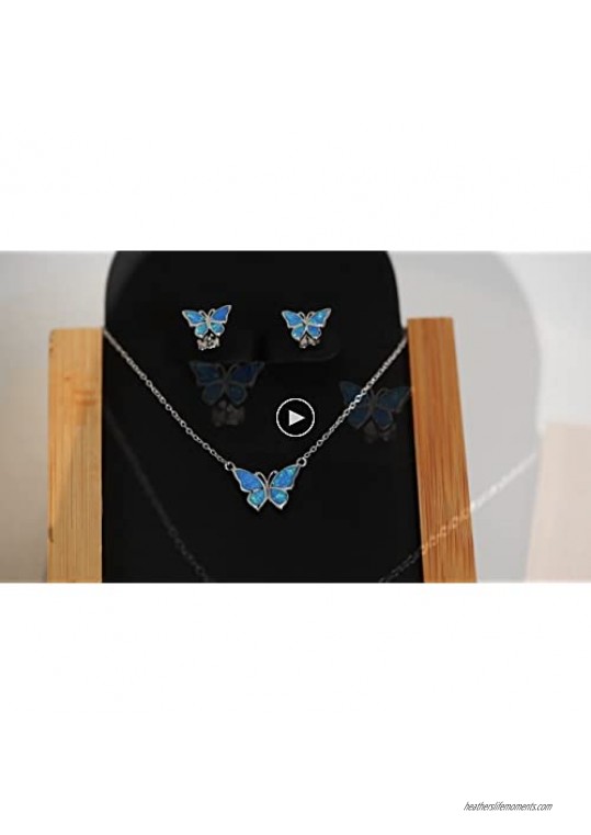 WINNICACA Sterling Silver Butterfly Earrings Created Opal Butterfly Stud Earrings Jewelry Gifts for Women Teens Birthday
