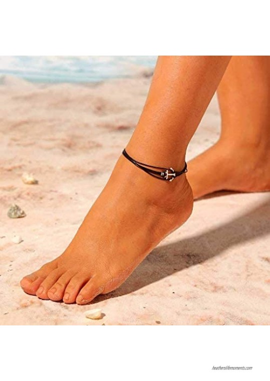 Yalice Boho Anchor Anklets Black Rope Ankle Bracelet Beach Foot Jewelry for Women and Girls