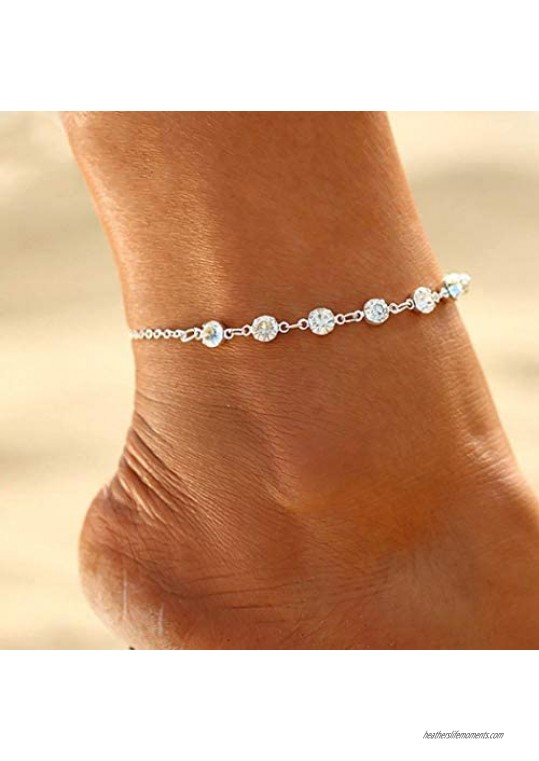 YBSHIN Boho Silver Crystal Anklet Rhinestone Ankle Bracelet Chain Beach Foot Jewelry for Women and Girls