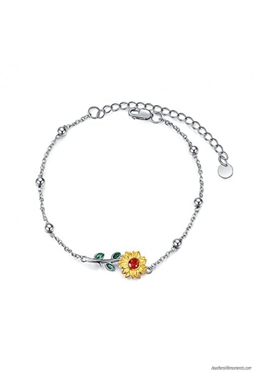 YFN Sunflower Anklet Sterling Silver Sunflower Flower Ankle Bracelet Sunflower Crystal Jewelry Gifts for Women Girls