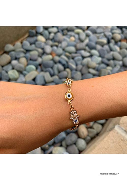 ZENNEN Gold Plated Evil Eye Bracelet | Evil Eye Link Bracelet | Handmade Cute Charm Bracelet