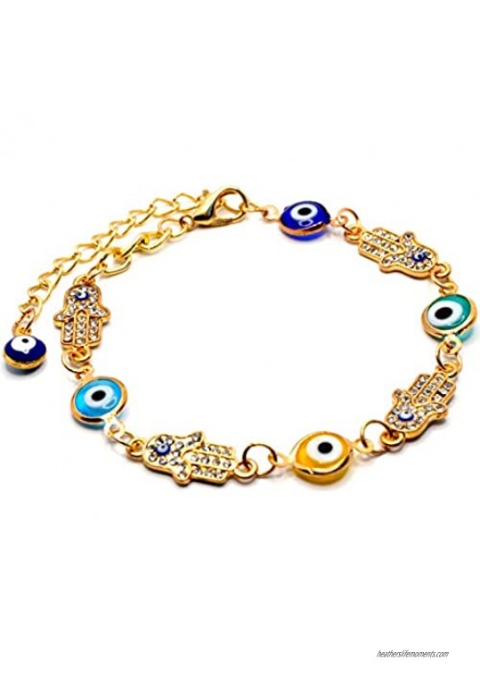 ZENNEN Gold Plated Evil Eye Bracelet | Evil Eye Link Bracelet | Handmade Cute Charm Bracelet