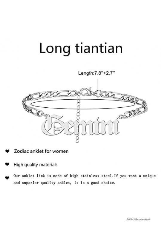 Zodiac Anklet for Women Stainless Steel Old English Zodiac Letter Anklet Bracelet for Women