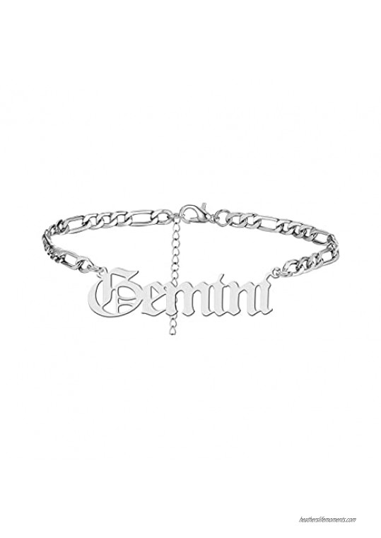 Zodiac Anklet for Women Stainless Steel Old English Zodiac Letter Anklet Bracelet for Women
