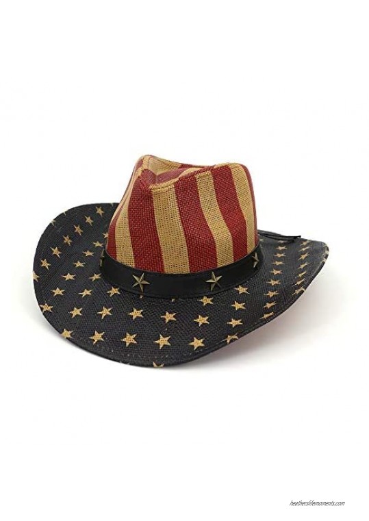 ADAHOP Women's Cowboy Hats Classic American Flag Summer Sunhat Western Cowboy Hat for Women