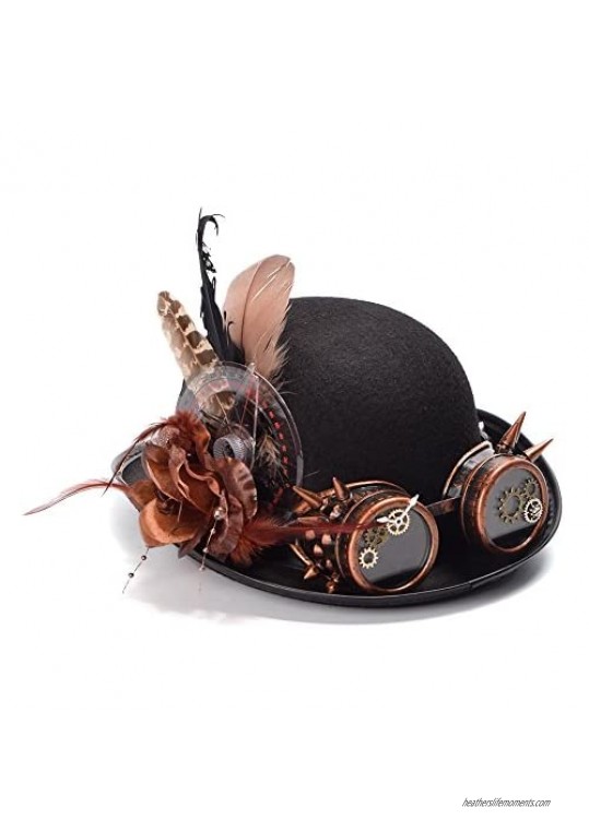 Classic Steampunk Top Bolwer Hat Goggles Gears Feathers Gothic Cosplay Funny Party Cap