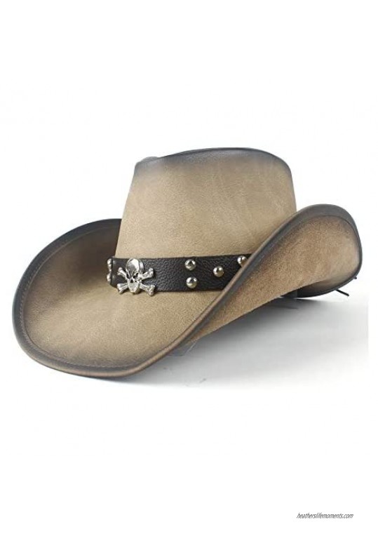 Fashion Unisex Skull Leather Western Cowboy Hat Sun Protection Outdoor Trip Hat Dress up Caps