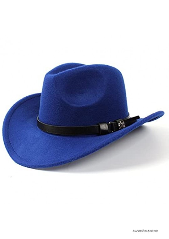 GR Women Men Sombrero Caps Western Cowboy Hat Lady Felt Cowgirl (Color : Blue  Size : 56-58CM)