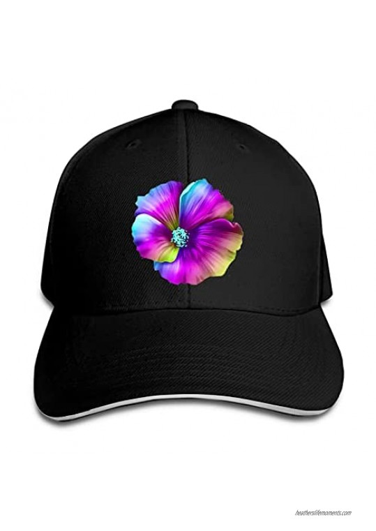 Hawaiian Colorful Flower Hat Funny Neutral Printing Truck Driver Cap Cowboy Hat Adjustable Skullcap Dad Hat for Men and Women Black