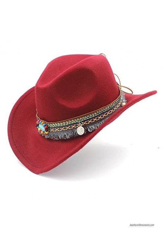 HXGAZXJQ Fashion Women Men Western Cowboy Hat for Lady Tassel Felt Cowgirl Sombrero Caps