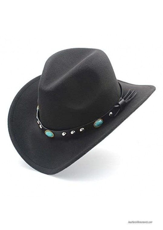 HXGAZXJQ Fashion Women Men Western Cowboy Hat with Roll Up Brim Felt Cowgirl Sombrero Caps