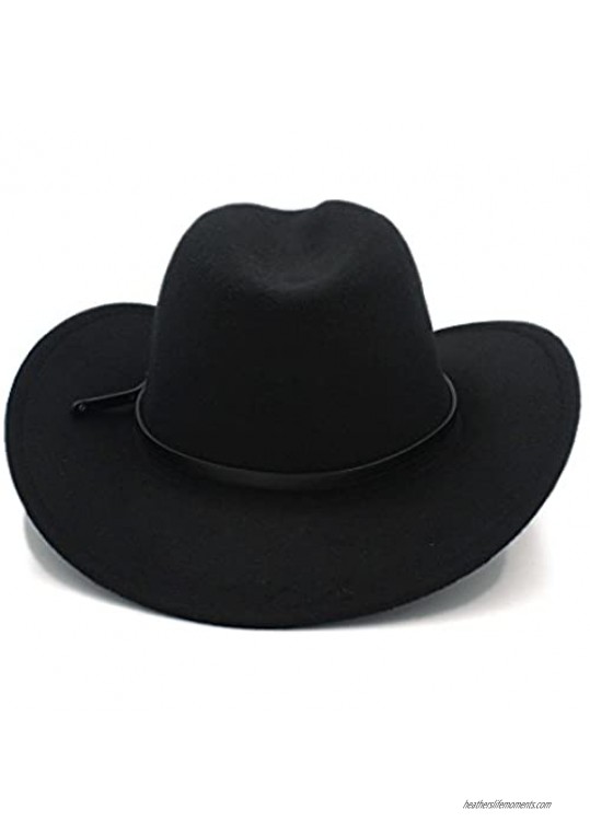 HXGAZXJQ Women Men Western Cowboy Hat for Gentleman Cowgirl Jazz Church Cap with Leather Toca Sombrero Cap (Color : 1 Size : 57-58cm)